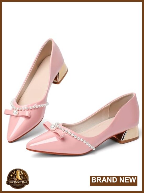 Shoes - Low Block Chunky Heels Pointed Toe Work Pumps Slip on Comfort Dress Shoes